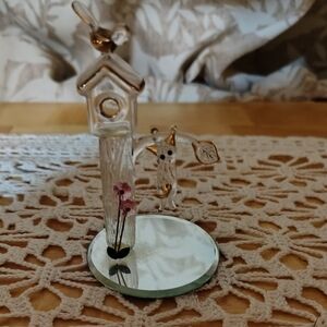 Vintage Glass Baron Cat Bird Birdhouse Figurine